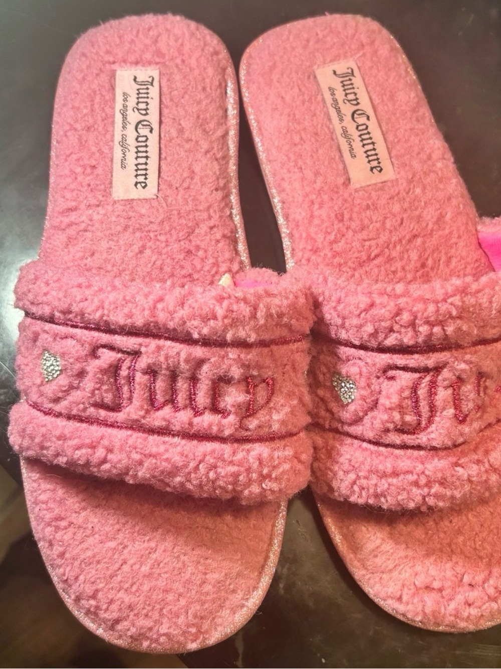 Juicy Couture Sherpa Pink Slide Slippers with Embroidered Logo